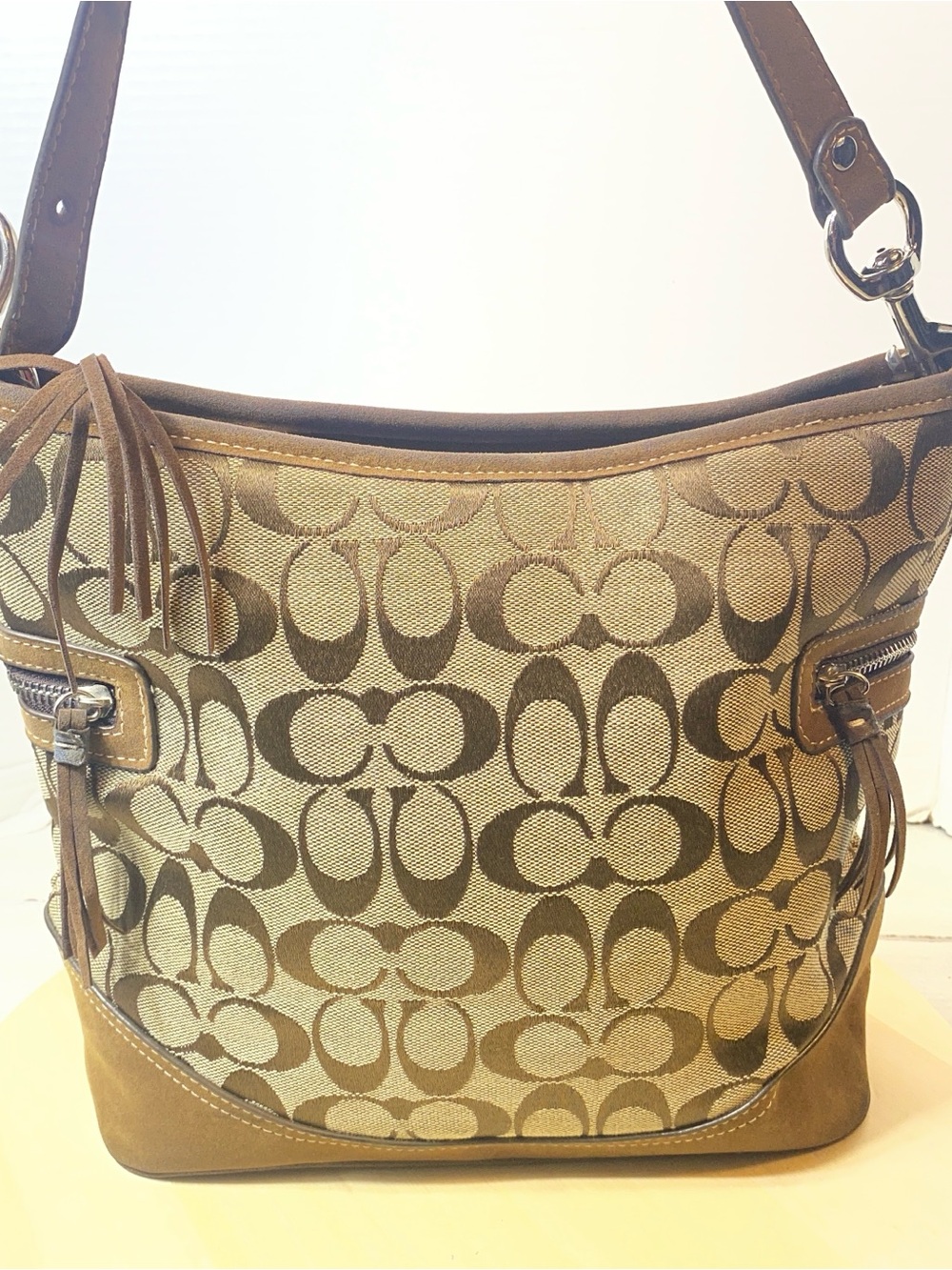 Vintage COACH Bleeker Signature Canvas & Suede Multi-Pocket Hobo Bag